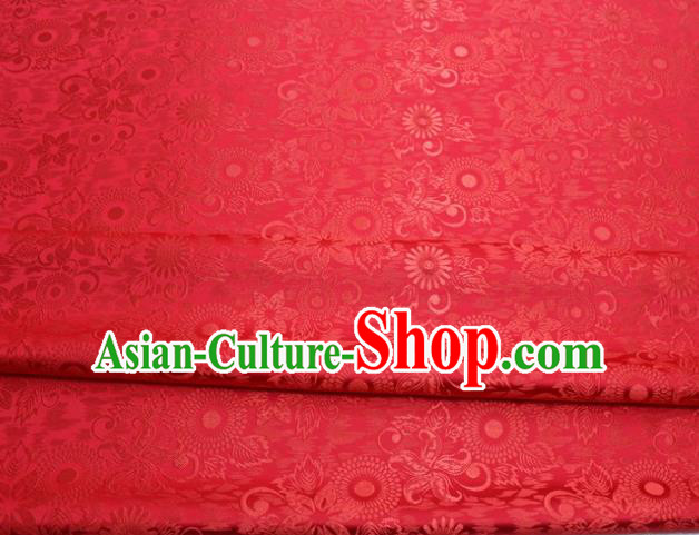 Chinese Classical Sunflowers Pattern Design Red Brocade Silk Fabric Tapestry Material Asian Traditional DIY Mongolian Clothing Satin Damask