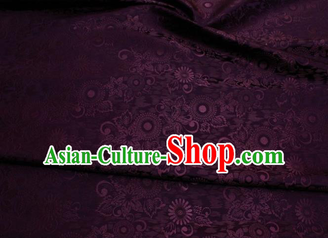 Chinese Classical Sunflowers Pattern Design Purple Brocade Silk Fabric Tapestry Material Asian Traditional DIY Mongolian Clothing Satin Damask