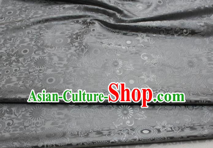 Chinese Classical Sunflowers Pattern Design Grey Brocade Silk Fabric Tapestry Material Asian Traditional DIY Mongolian Clothing Satin Damask