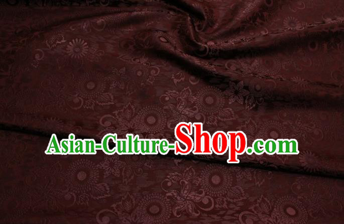 Chinese Classical Sunflowers Pattern Design Brownish Red Brocade Silk Fabric Tapestry Material Asian Traditional DIY Mongolian Clothing Satin Damask