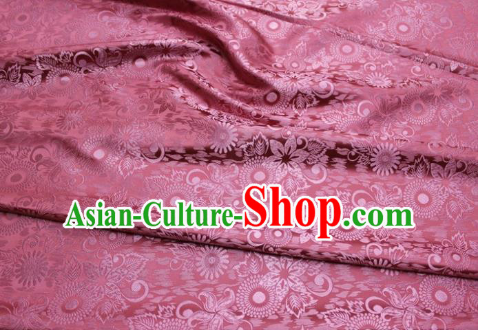 Chinese Classical Sunflowers Pattern Design Deep Pink Brocade Silk Fabric Tapestry Material Asian Traditional DIY Mongolian Clothing Satin Damask