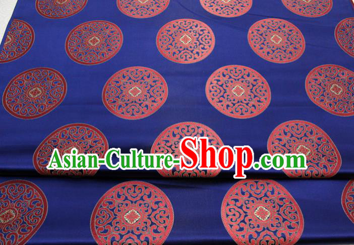 Chinese Tang Suit Classical Round Pattern Design Navy Blue Brocade Asian Traditional Tapestry Material DIY Satin Damask Mongolian Robe Silk Fabric