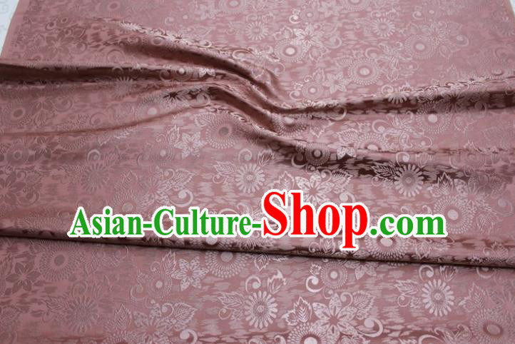 Chinese Classical Sunflowers Pattern Design Brownish Pink Brocade Silk Fabric Tapestry Material Asian Traditional DIY Mongolian Clothing Satin Damask