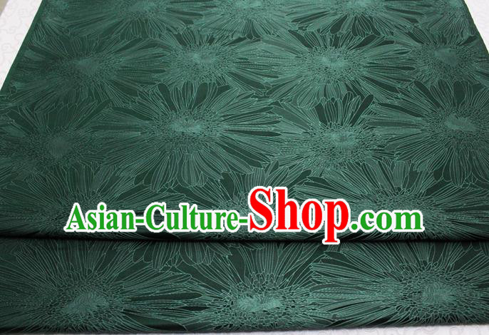 Chinese Mongolian Robe Classical Chrysanthemum Pattern Design Dark Green Brocade Asian Traditional Tapestry Material DIY Satin Damask Drama Silk Fabric