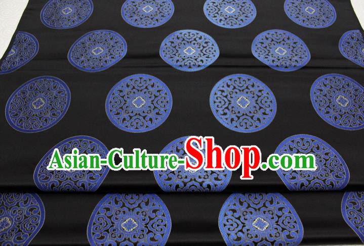 Chinese Tang Suit Classical Round Pattern Design Black Brocade Asian Traditional Tapestry Material DIY Satin Damask Mongolian Robe Silk Fabric