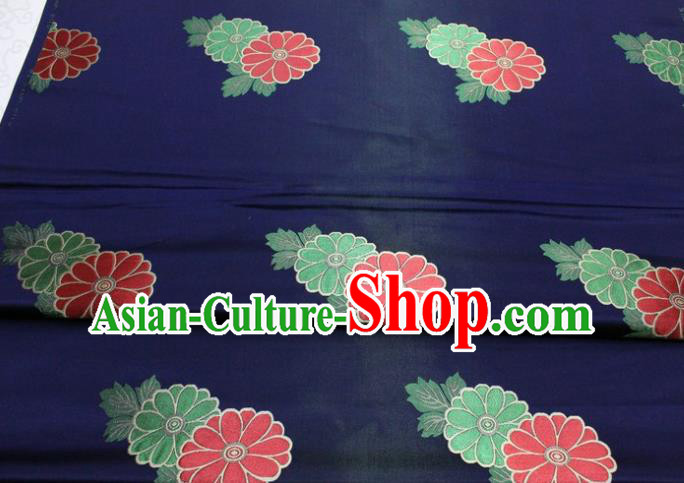 Chinese Classical Chrysanthemum Pattern Design Navy Brocade Silk Fabric DIY Satin Damask Asian Traditional Mongolian Robe Tapestry Material