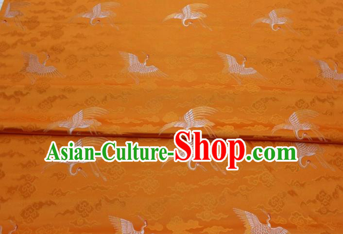 Chinese Classical Cloud Crane Pattern Design Orange Brocade Silk Fabric DIY Satin Damask Asian Traditional Qipao Dress Tapestry Material