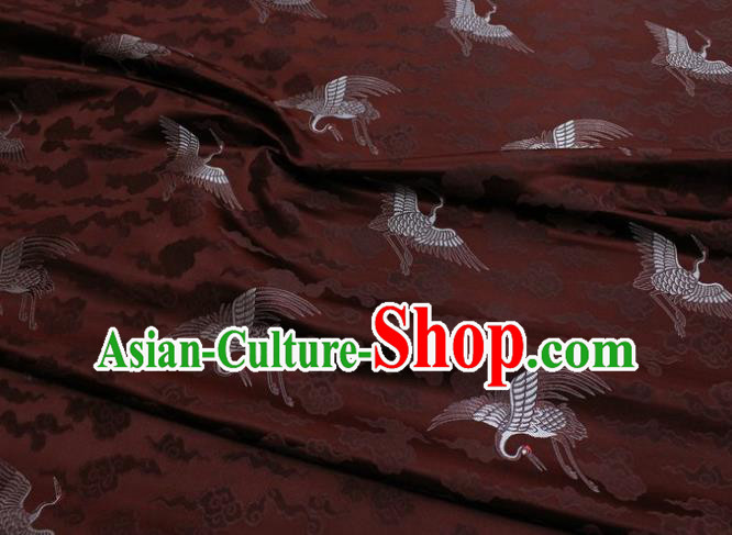 Chinese Classical Cloud Crane Pattern Design Brown Brocade Silk Fabric DIY Satin Damask Asian Traditional Qipao Dress Tapestry Material