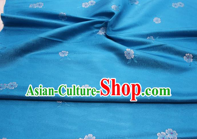 Chinese Classical Blossom Pattern Design Blue Brocade Silk Fabric DIY Satin Damask Asian Traditional Qipao Dress Tapestry Material