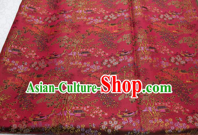 Chinese Classical Scenery Pattern Design Magenta Brocade Silk Fabric DIY Satin Damask Asian Traditional Tang Suit Tapestry Material