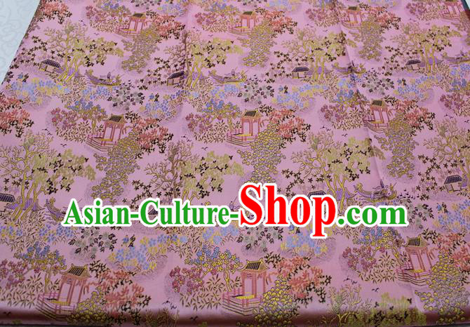 Chinese Classical Scenery Pattern Design Pink Brocade Silk Fabric DIY Satin Damask Asian Traditional Tang Suit Tapestry Material