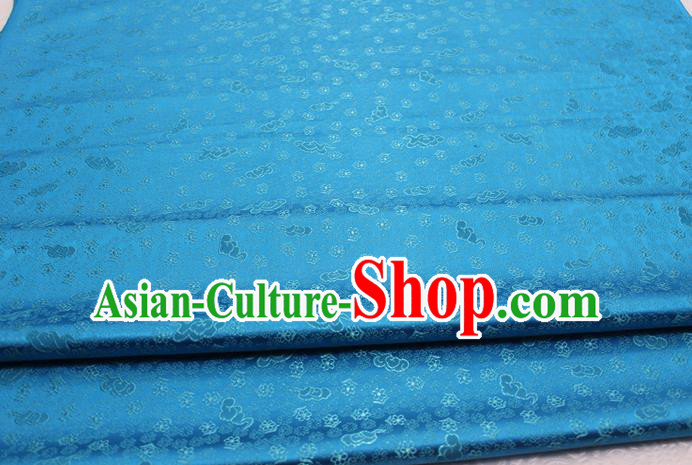 Chinese Classical Cloud Blossom Pattern Design Blue Brocade Mongolian Robe Asian Traditional Tapestry Material Silk Fabric DIY Satin Damask