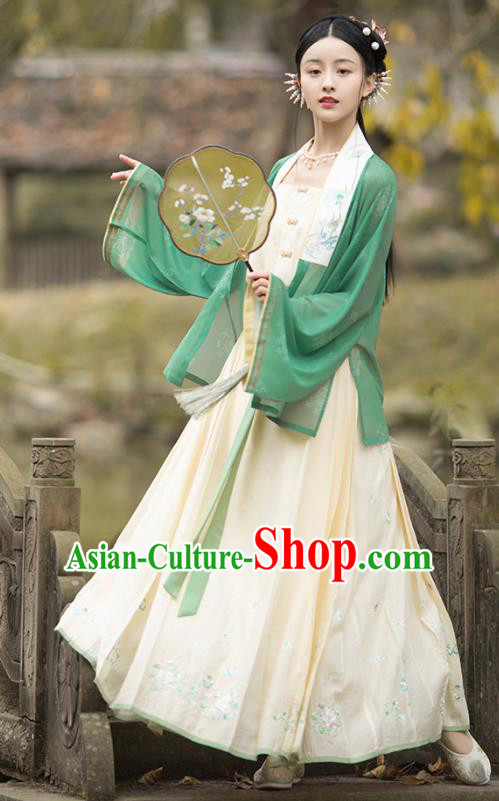 Traditional Chinese Ming Dynasty Country Female Hanfu Apparels Ancient Village Lady Blouse and Skirt Civilian Historical Costumes Full Set