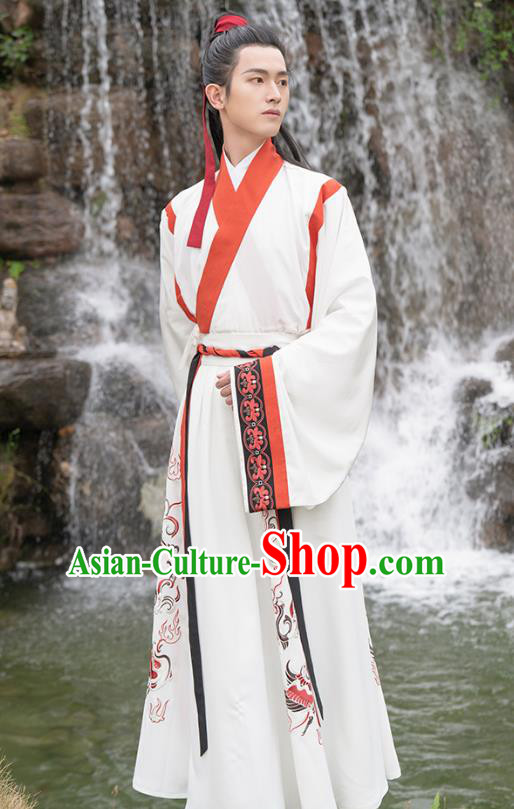 Traditional Chinese Jin Dynasty Scholar Hanfu Apparels Ancient Noble Childe Shirt and Skirt Historical Costumes Full Set for Men