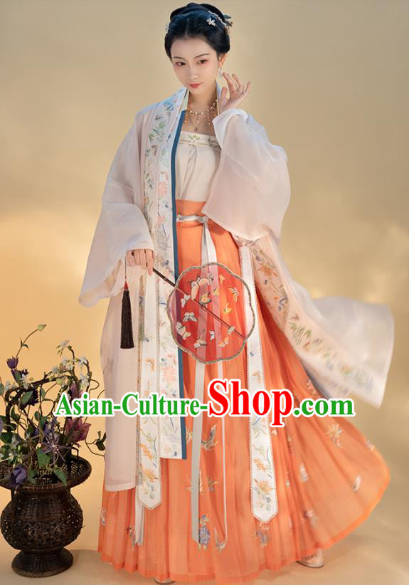 Traditional Chinese Song Dynasty Noble Madam Dress Hanfu Apparels Ancient Patrician Woman Historical Costumes Embroidered BeiZi Blouse and Skirt Full Set