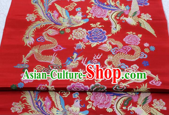 Chinese Wedding Dress Classical Phoenix Dragon Pattern Design Red Nanjing Brocade Asian Traditional Tapestry Material DIY Satin Damask Silk Fabric