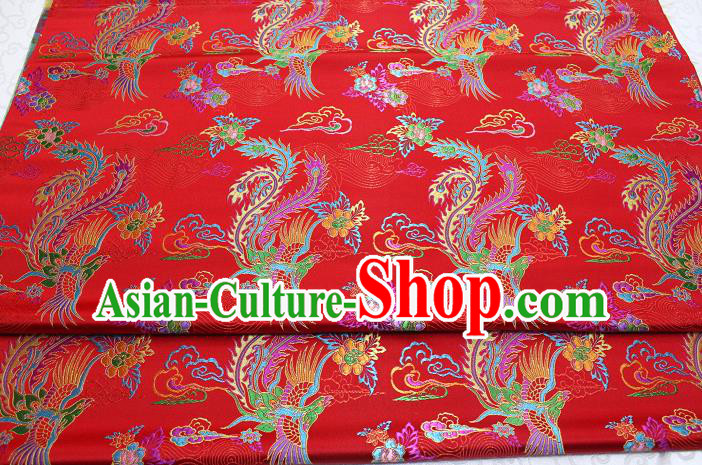 Chinese Qipao Dress Classical Phoenix Pattern Design Red Nanjing Brocade Asian Traditional Tapestry Material DIY Satin Damask Silk Fabric