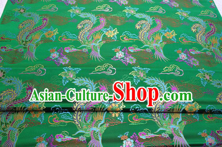 Chinese Qipao Dress Classical Phoenix Pattern Design Green Nanjing Brocade Asian Traditional Tapestry Material DIY Satin Damask Silk Fabric