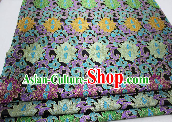 Chinese Mongolian Robe Classical Lotus Pattern Design Black Nanjing Brocade Asian Traditional Tapestry Material DIY Satin Damask Silk Fabric