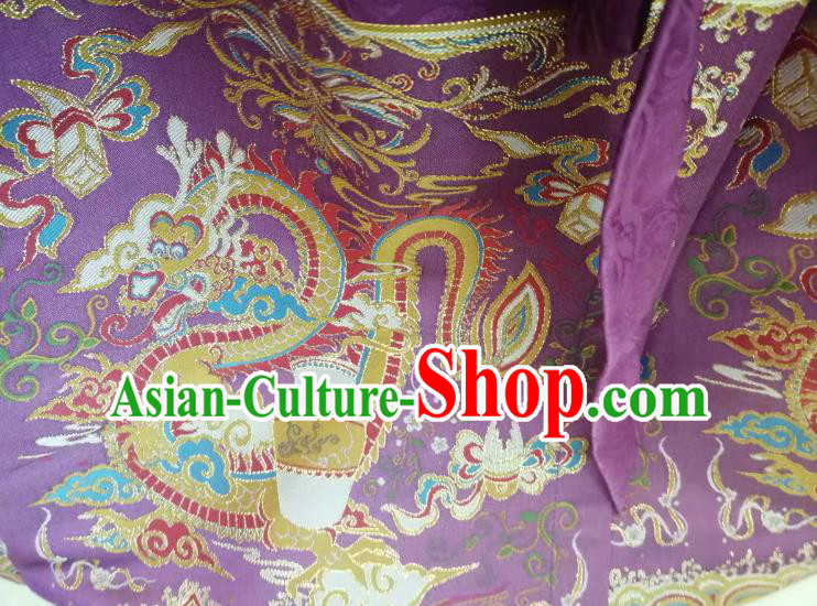 Top Quality Chinese Classical Dragon Pattern Purple Blended Material Traditional Asian Traditional Curtain Jacquard Cloth Fabric