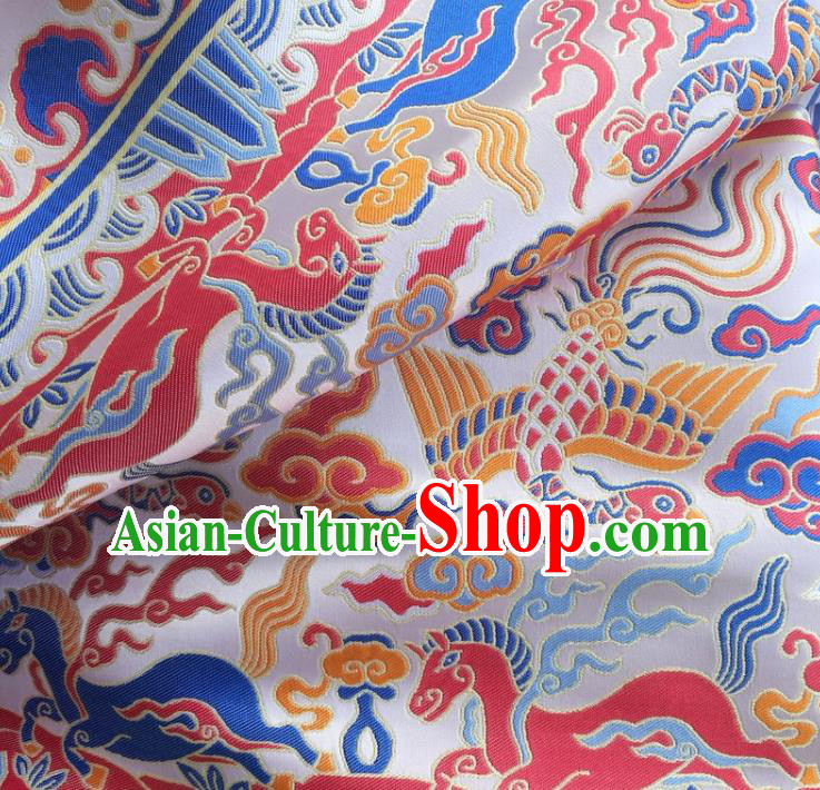 Top Quality Chinese Classical Phoenix Horse Pattern Pink Brocade Material Asian Satin Traditional Curtain Jacquard Cloth Fabric