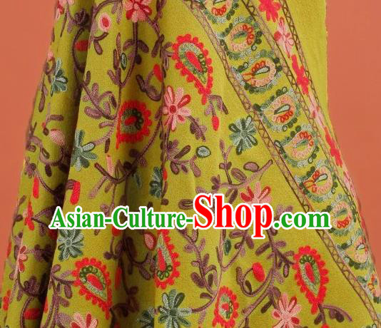 Top Quality Chinese Classical Flowers Pattern Yellow Wool Material Asian Traditional Curtain Woolen Cloth Fabric