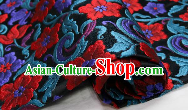 Top Quality Chinese Classical Flowers Pattern Black Brocade Material Asian Traditional Curtain Satin Cloth Fabric