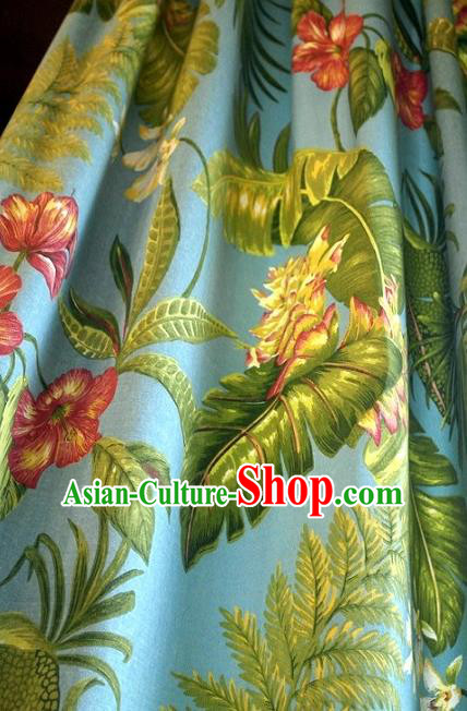 Top Quality Chinese Classical Coconut Grove Pattern Blue Cotton Material Asian Traditional Curtain Cloth Fabric