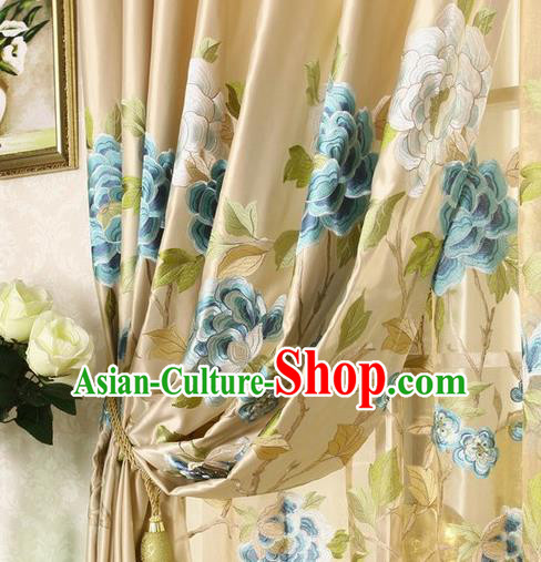 Top Quality Chinese Classical Embroidered Peony Pattern Beige Satin Material Asian Traditional Curtain Brocade Cloth Fabric