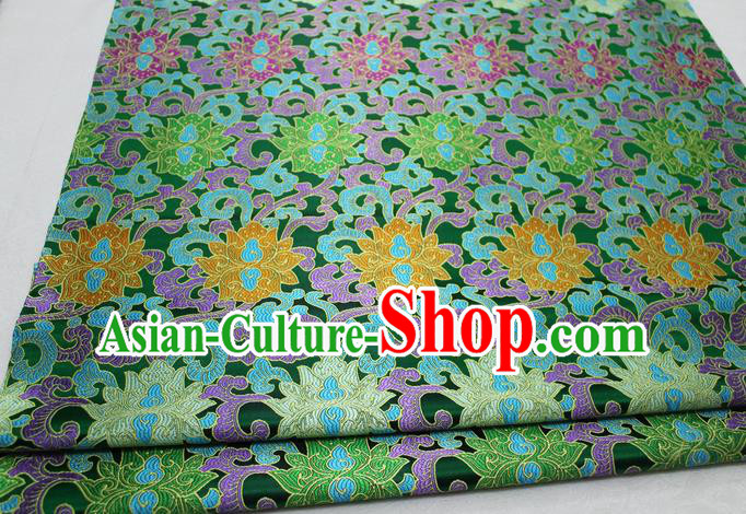 Chinese Mongolian Robe Classical Lotus Pattern Design Green Nanjing Brocade Asian Traditional Tapestry Material DIY Satin Damask Silk Fabric