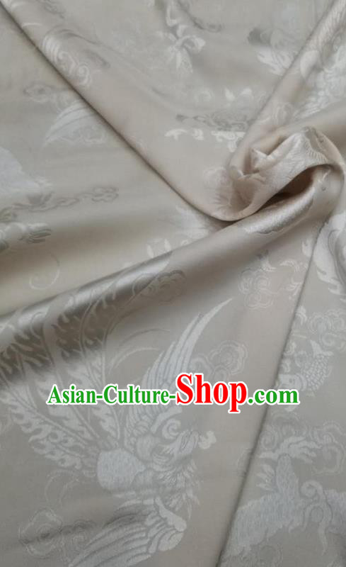 Top Quality Chinese Classical Dragon Phoenix Pattern White Silk Material Traditional Asian Hanfu Dress Jacquard Cloth Traditional Satin Fabric