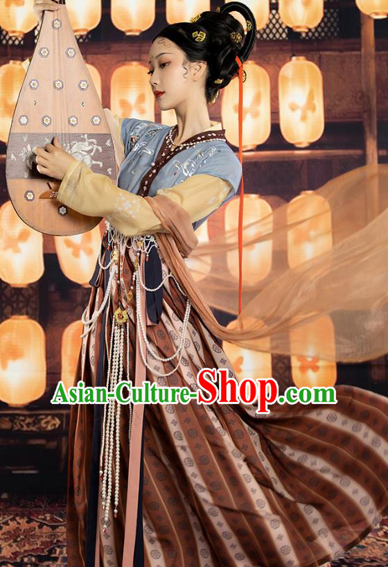 Traditional Chinese Tang Dynasty Royal Princess Hanfu Apparels Ancient Flying Apsaras Dance Embroidered Historical Costumes Full Set for Women