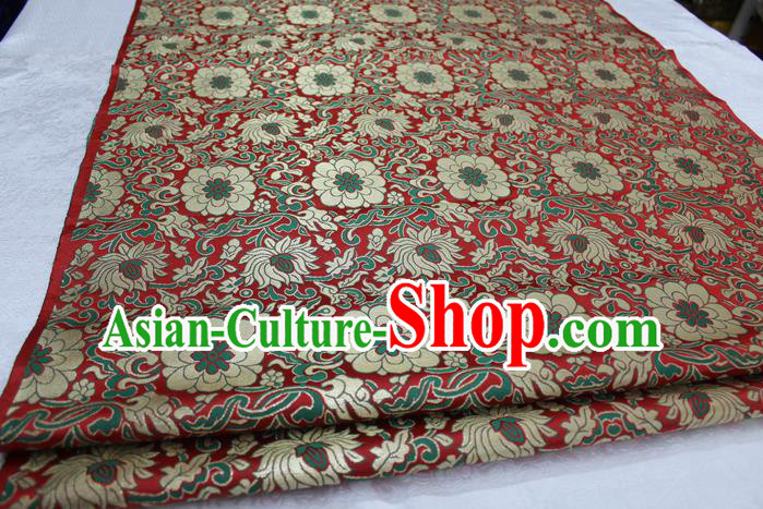 Chinese Mongolian Robe Classical Chrysanthemum Pattern Design Dark Red Brocade Asian Traditional Tapestry Material DIY Satin Damask Silk Fabric