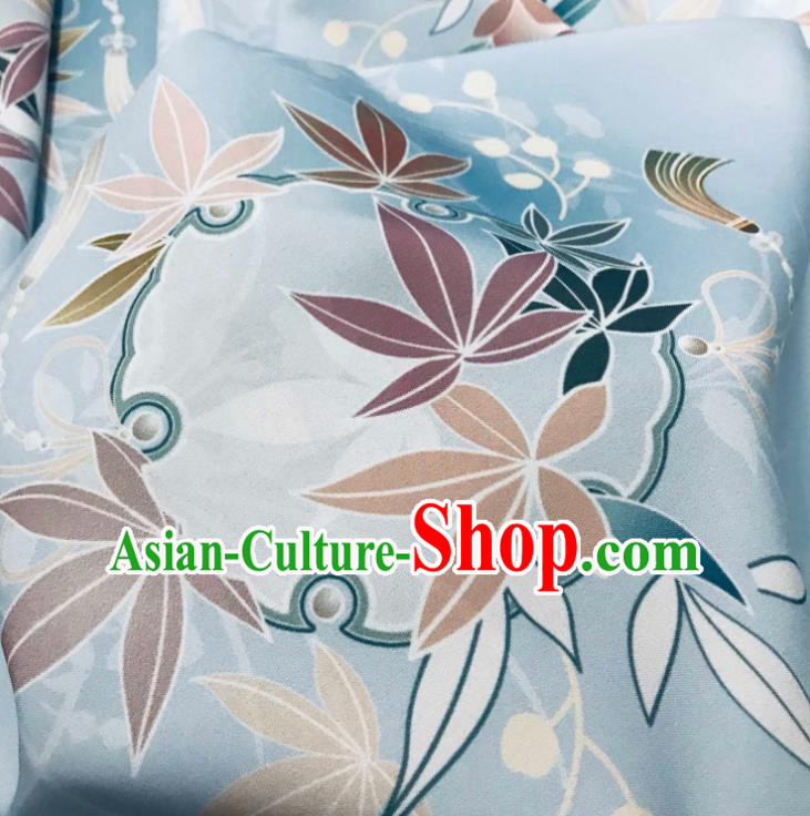 Chinese Hanfu Dress Traditional Bamboo Leaf Pattern Design Blue Satin Fabric Silk Material Traditional Asian Tapestry