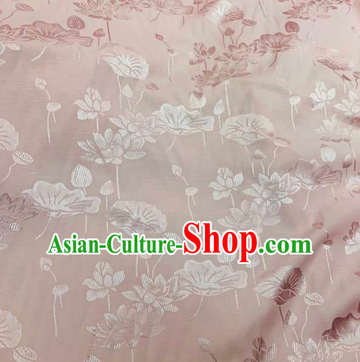 Chinese Hanfu Dress Traditional Lotus Pattern Design Pink Crepe Fabric Silk Material Traditional Asian Linen Tapestry