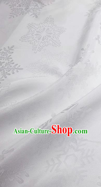 Chinese Hanfu Dress Traditional Snowflake Pattern Design White Satin Fabric Silk Material Traditional Asian Cloth Tapestry