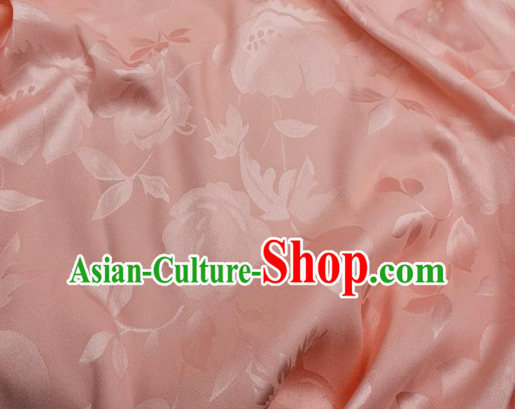 Chinese Traditional Camellia Pattern Design Pink Satin Fabric Silk Material Traditional Asian Hanfu Dress Cloth Tapestry