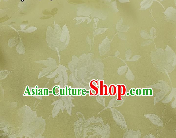Chinese Traditional Camellia Pattern Design Light Yellow Satin Fabric Silk Material Traditional Asian Hanfu Dress Cloth Tapestry