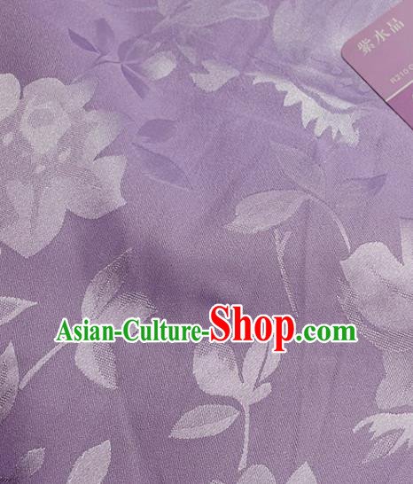Chinese Traditional Camellia Pattern Design Lilac Satin Fabric Silk Material Traditional Asian Hanfu Dress Cloth Tapestry