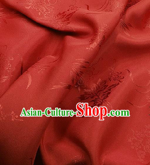 Chinese Traditional Plum Orchid Bamboo Chrysanthemum Pattern Design Red Satin Fabric Traditional Asian Hanfu Dress Cloth Tapestry Jacquard Silk Material