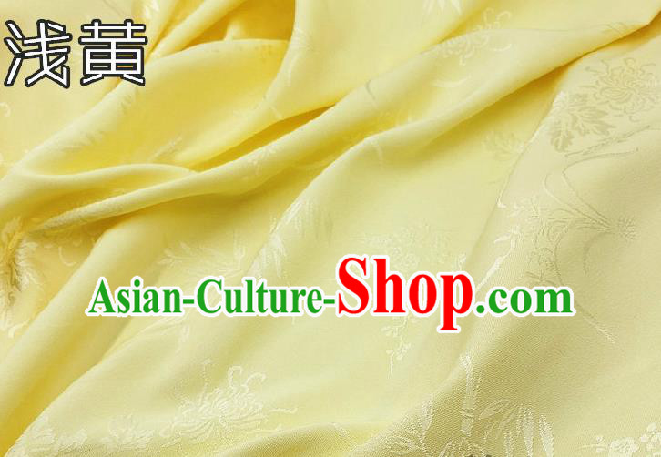 Chinese Traditional Plum Orchid Bamboo Chrysanthemum Pattern Design Light Yellow Satin Fabric Traditional Asian Hanfu Dress Cloth Tapestry Jacquard Silk Material