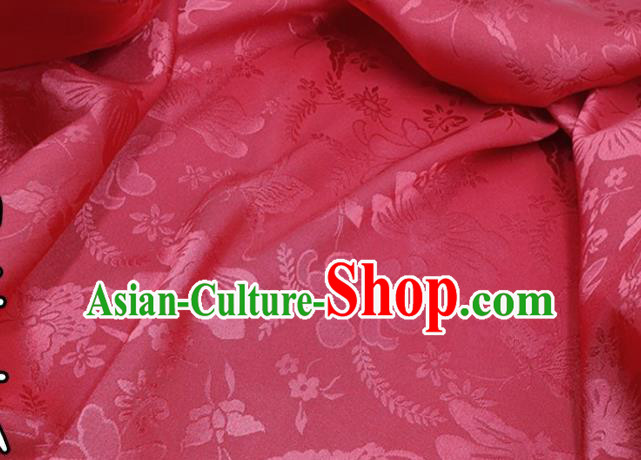 Chinese Hanfu Dress Traditional Butterfly Dragonfly Pattern Design Magenta Satin Fabric Silk Material Traditional Asian Cloth Tapestry