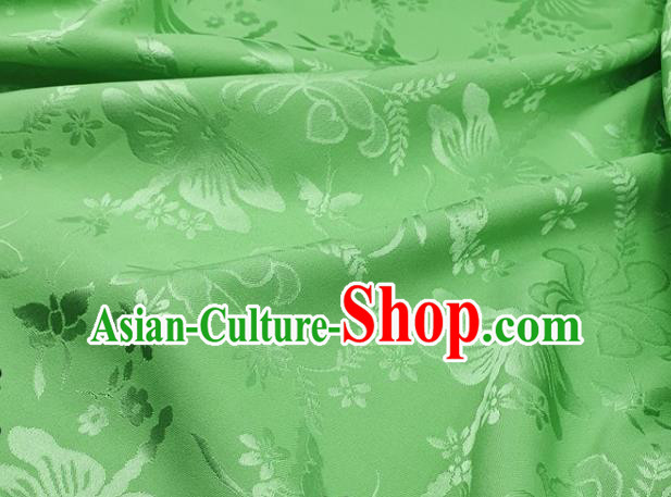 Chinese Hanfu Dress Traditional Butterfly Dragonfly Pattern Design Green Satin Fabric Silk Material Traditional Asian Cloth Tapestry