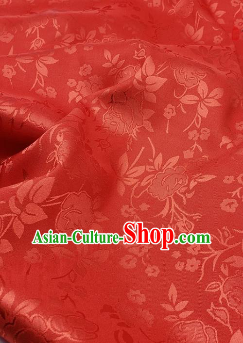 Chinese Traditional Jacquard Hibiscus Pattern Design Red Satin Fabric Traditional Asian Hanfu Dress Cloth Silk Material Tapestry