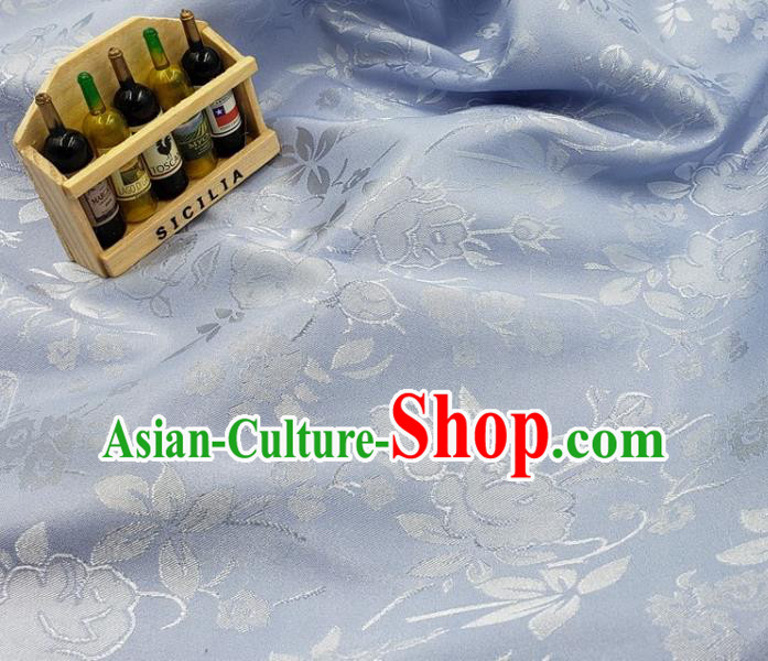 Chinese Traditional Jacquard Hibiscus Pattern Design Light Blue Satin Fabric Traditional Asian Hanfu Dress Cloth Silk Material Tapestry