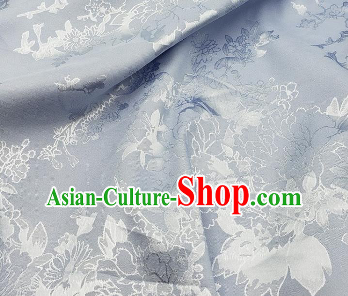 Top Quality Chinese Traditional Azalea Pattern Design Light Blue Satin Fabric Traditional Asian Hanfu Dress Cloth Silk Material Jacquard Tapestry