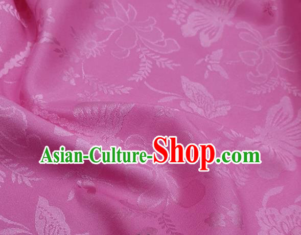 Chinese Hanfu Dress Traditional Butterfly Dragonfly Pattern Design Pink Satin Fabric Silk Material Traditional Asian Cloth Tapestry