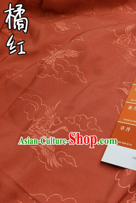 Top Quality Chinese Classical Cloud Crane Pattern Deep Orange Silk Material Traditional Asian Hanfu Dress Jacquard Cloth Traditional Satin Fabric