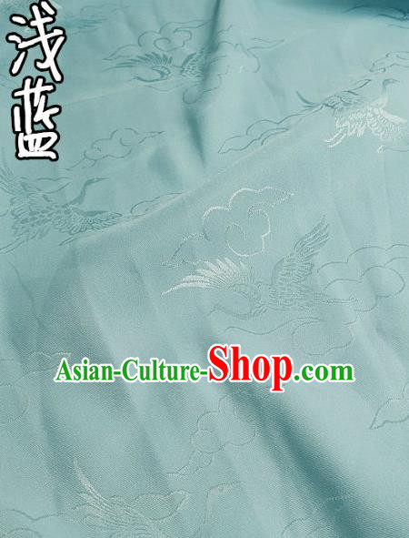 Top Quality Chinese Classical Cloud Crane Pattern Light Blue Silk Material Traditional Asian Hanfu Dress Jacquard Cloth Traditional Satin Fabric