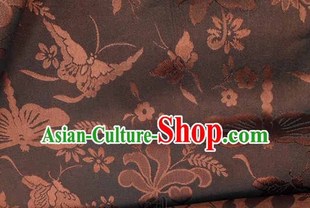 Chinese Hanfu Dress Traditional Butterfly Dragonfly Pattern Design Brown Satin Fabric Silk Material Traditional Asian Cloth Tapestry